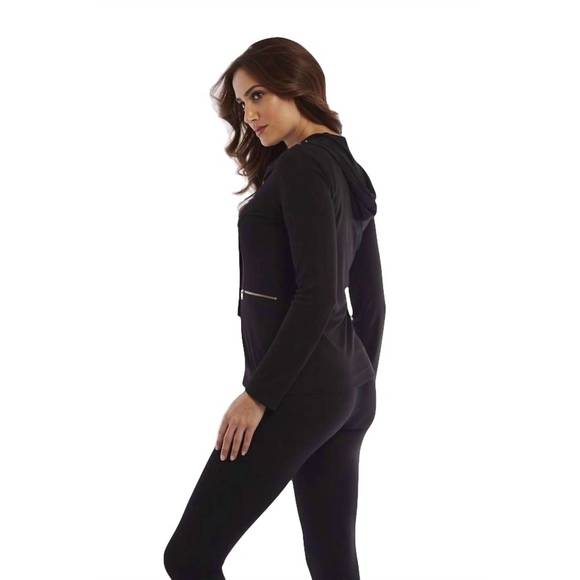 NEW ANGEL wrinkle free military snap hooded cardigan in black - Picture 3 of 3